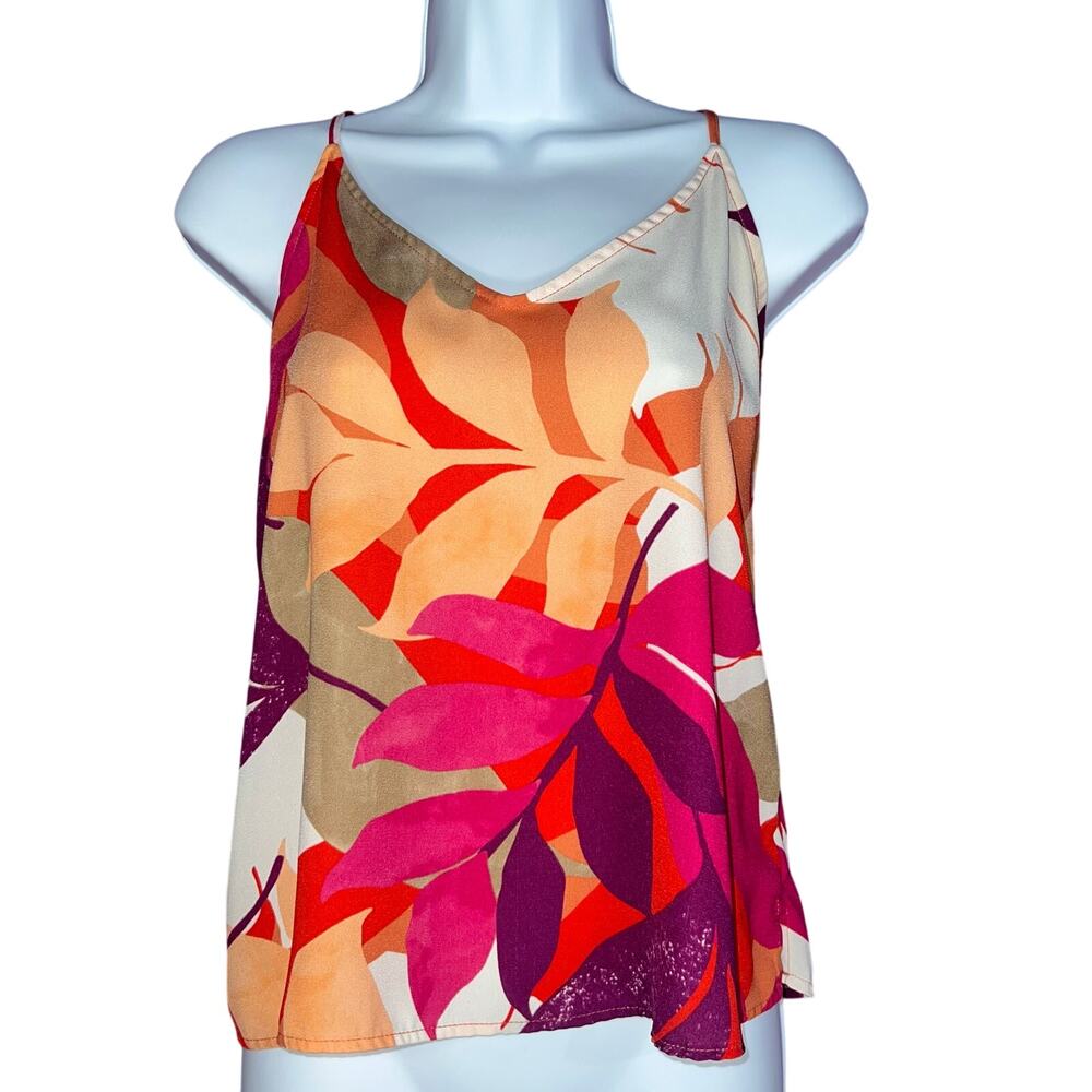 Tropical Floral V-Neck Cami Tank Y2K Romcom Vibes Size Small Colorful Exotic